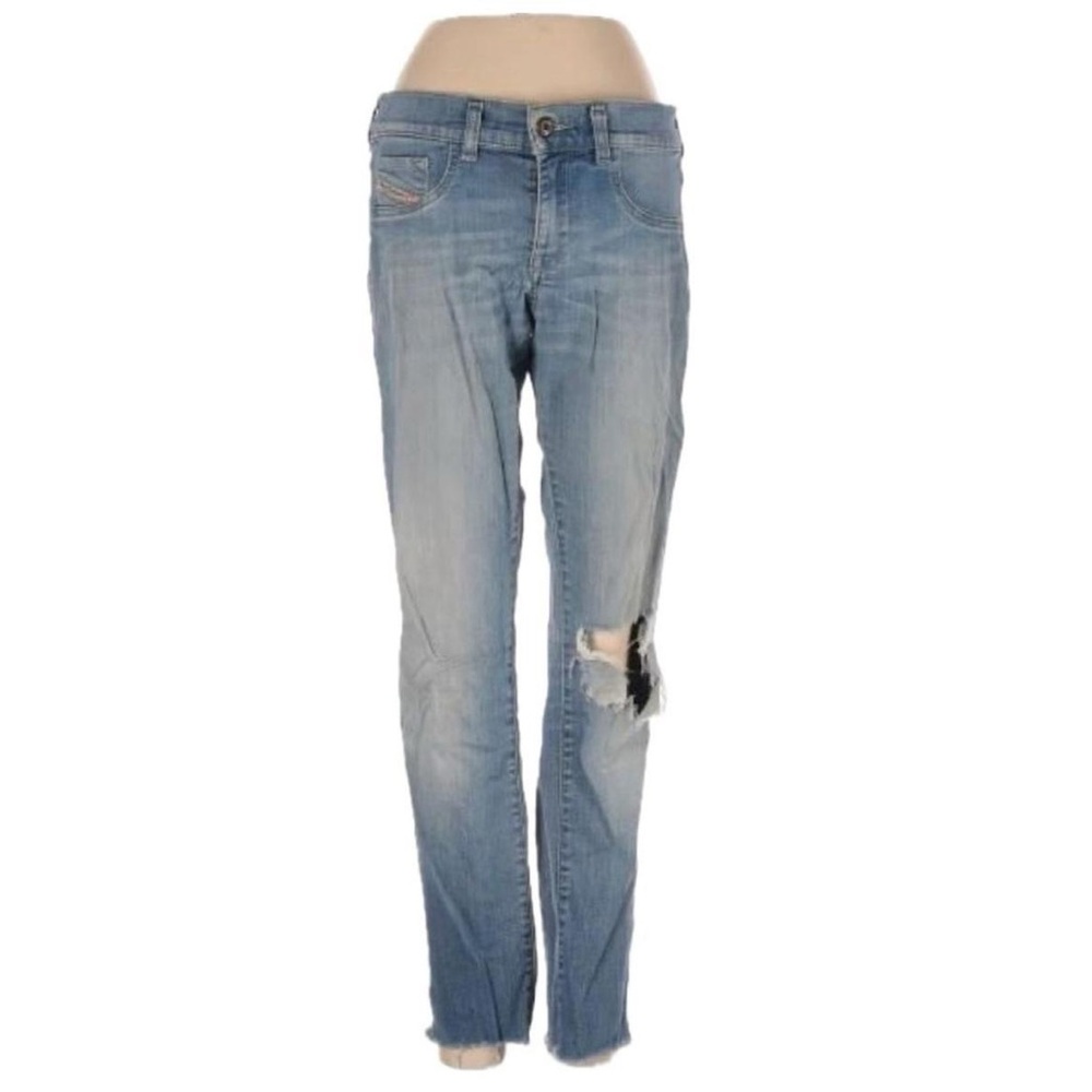 diesel : blue low rise skinny ripped jeans